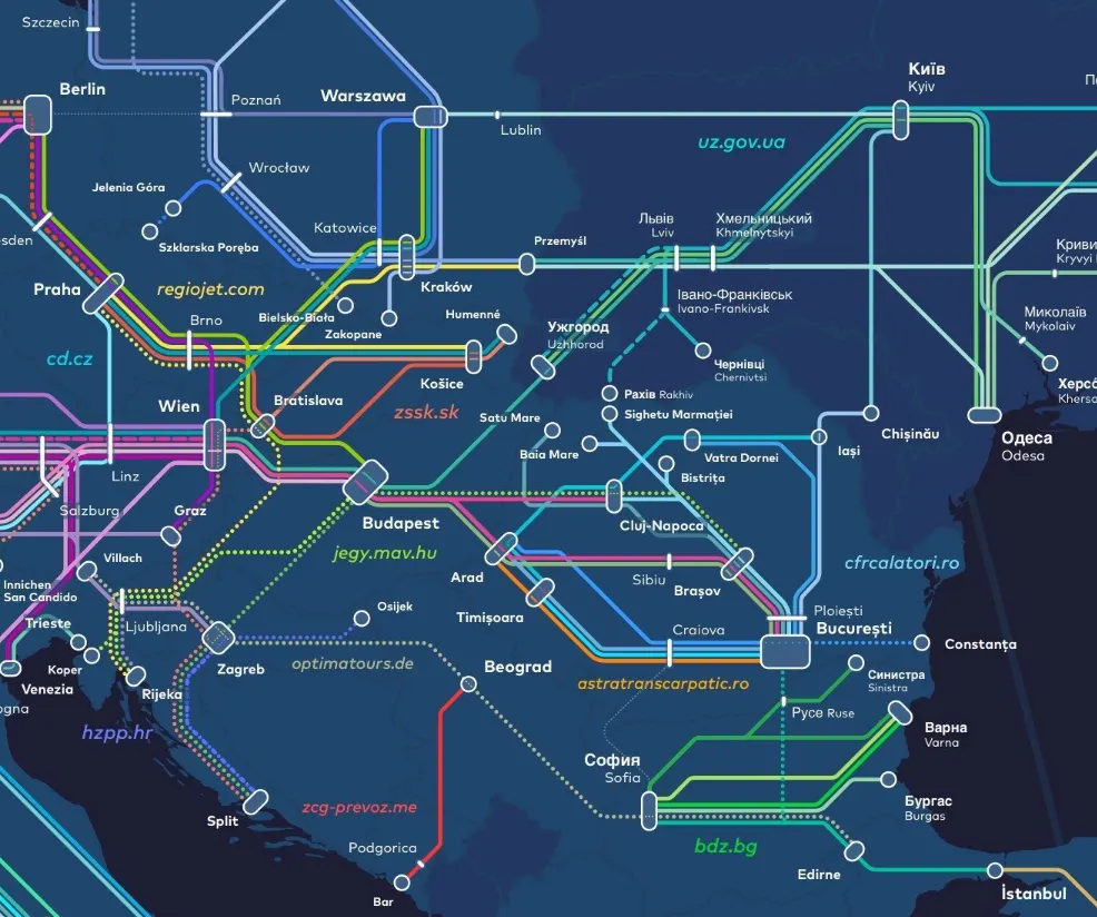 Night Train Map in Europe